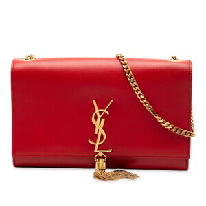 Saint Laurent Monogram Kate Tassel Fringe Chain Shoulder Bag Red